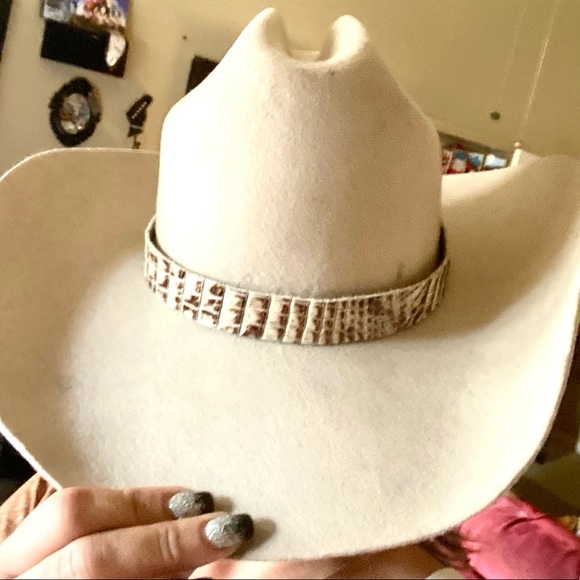 Leather Band Only - Cream & Bronze Gator Embossed Hat Band - Picture 4 of 6